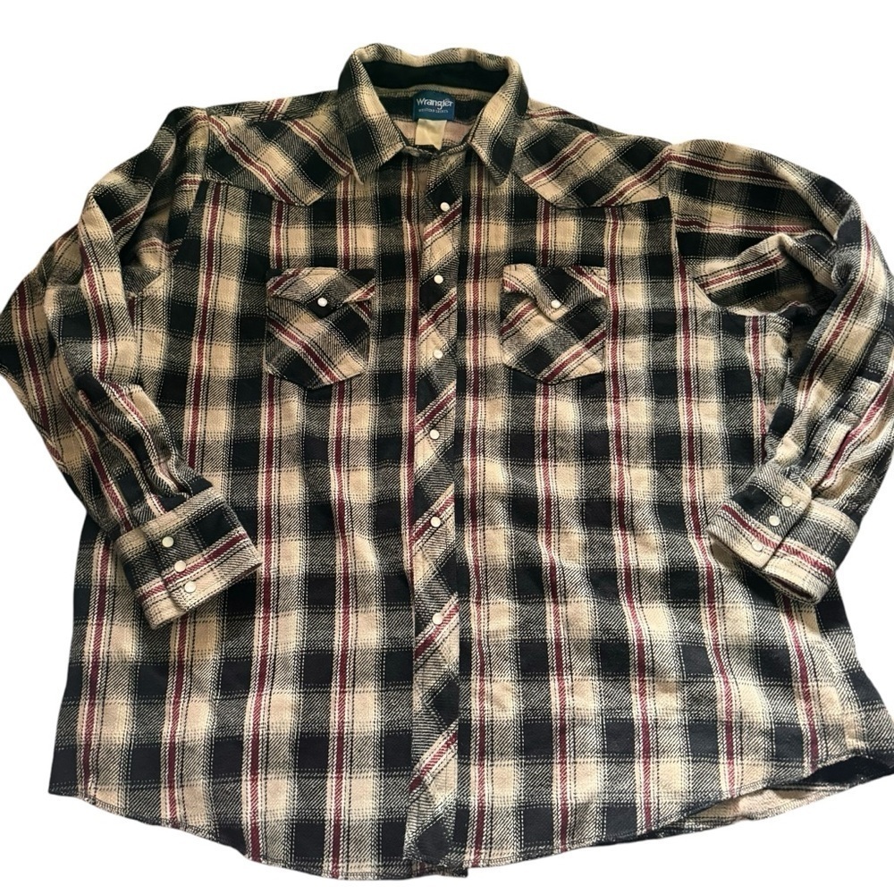 Wrangler Shirt Shacket Flannel Red Black Plaid Long Sleeve MENS L/XL like new